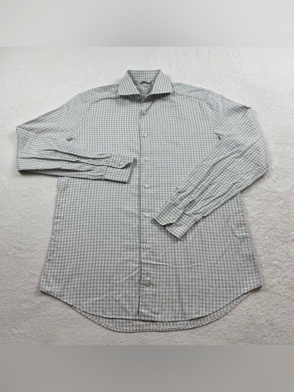 Suitsuppy button up casual shirt men’s size 40/15 3/4 light gray slim fit cotton